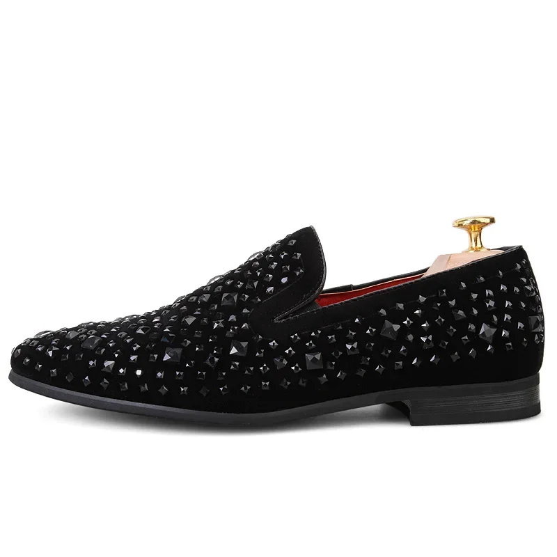 Black Spikes 2024 New Brand Mens Loafers Luxury Shoes Denim And Metal Sequins High Quality Casual Men Shoes