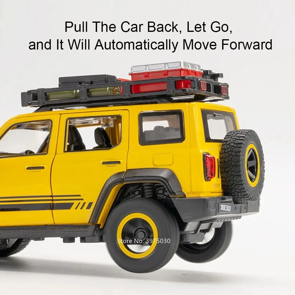 Modèle de voiture Tank 300 à l'échelle 1:24, jouet en métal moulé sous pression, avec effets sonores et lumineux, voitures de police simulées, modèles de véhicules tout-terrain pour enfants, jouets en alliage