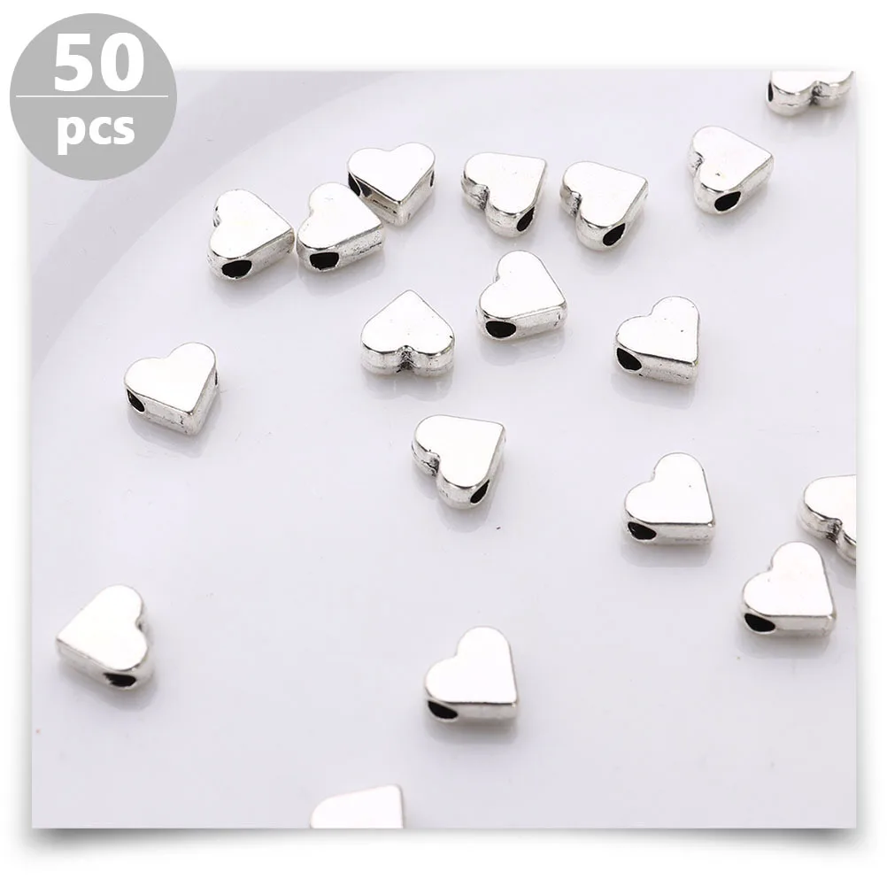 50Pcs Heart Spacer Beads Alloy Small Hole Loose Beads DIY Jewelry Making Material for Bracelets Necklace Jewelry Supplies