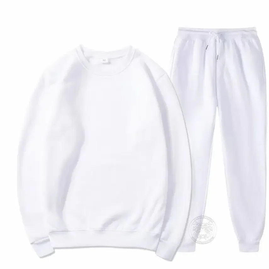 Autumn and Winter Sports Suits for Men and Women Hoodless Sweatshirts Sweatpants Two-piece Set Fleece Casual Sportswear S-3XL