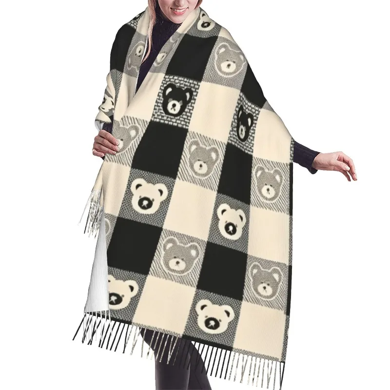 Black white checkered cartoon Winter Cashmere Scarf Women Luxury Print Female Shawl Wrap Scarves Lady Thick Warm Blanket Gift