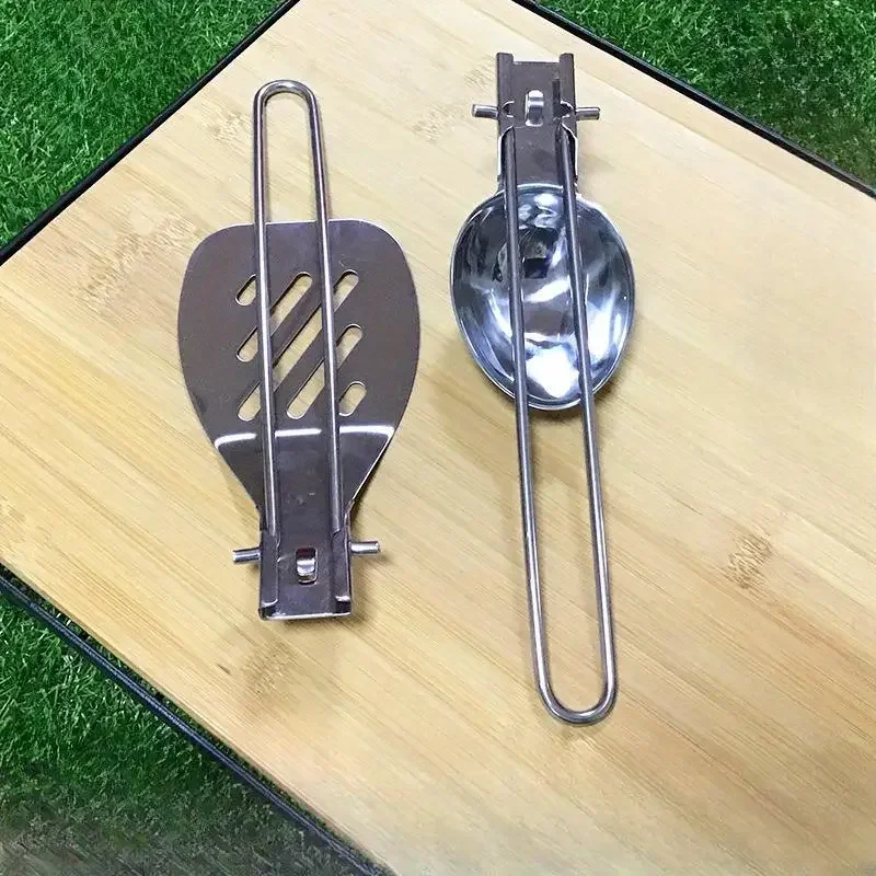 1Pc/2Pcs 1Set 304 Stainless Steel Portable Kitchenware for Outdoor Picnics Camping Stir Frying Spatula Pot Folding Tableware