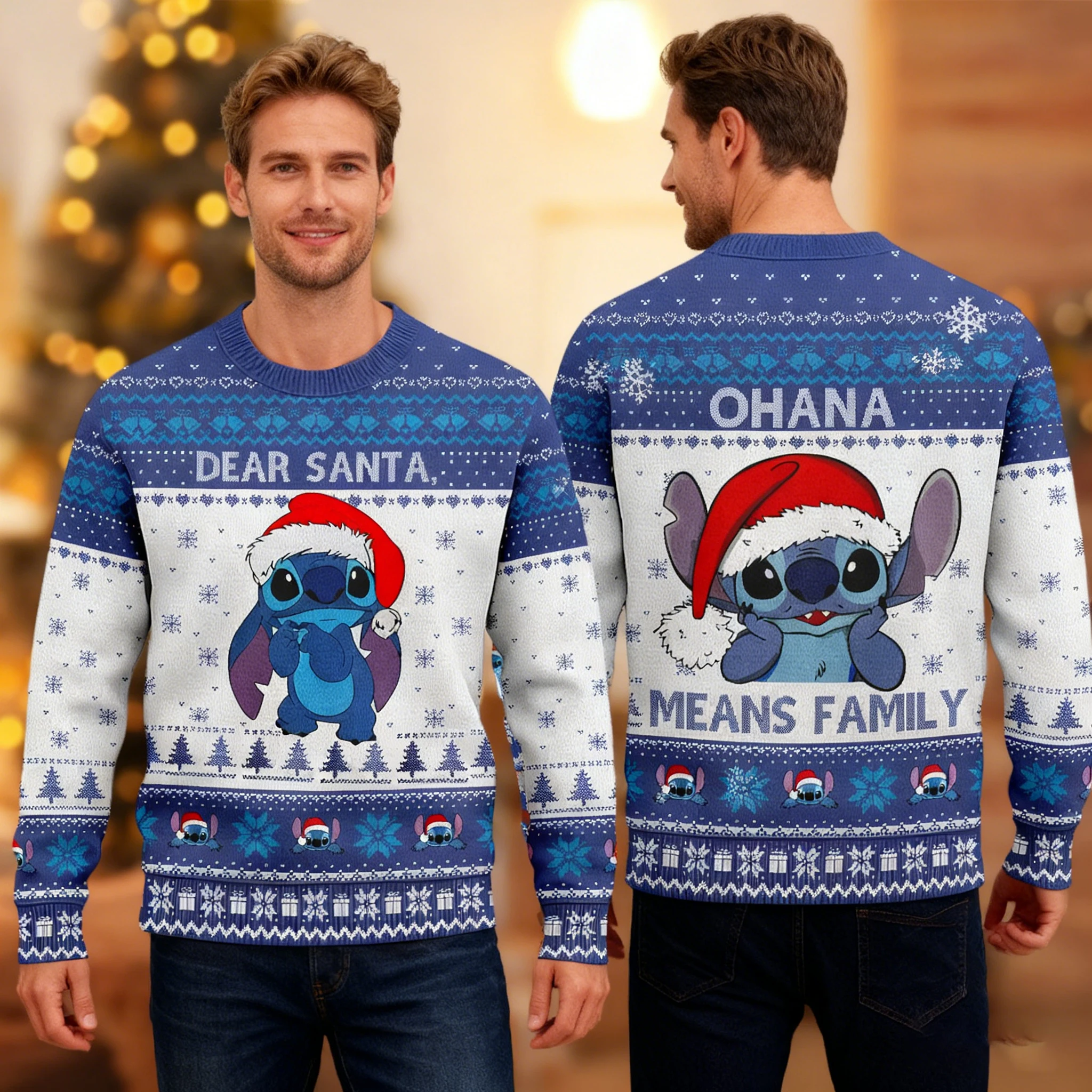 سويت شيرت بغرز عيد الميلاد للرجال البالغين، بلوفر شتوي مريح برقبة دائرية، متوفر لزي الزوجين في حفلات المهرجانات #4