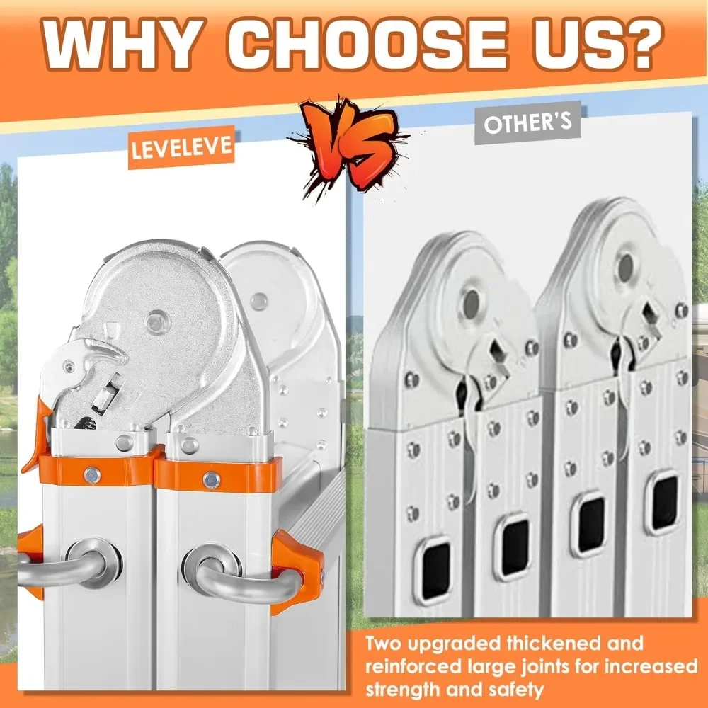 A Frame Step Ladder,Extension Ladder with Stabilizer Bar & Wheels,330 lbs Security Load Multi Position Ladder for Stairs Home