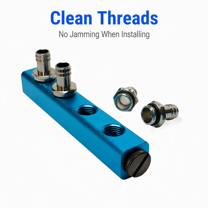 OCOCOO Multi Outlet Manifold Water Cooling Distributor Splitter G1/4 Thread Barb Fittings Aluminum Alloy Blue PC 1 to 10 Way