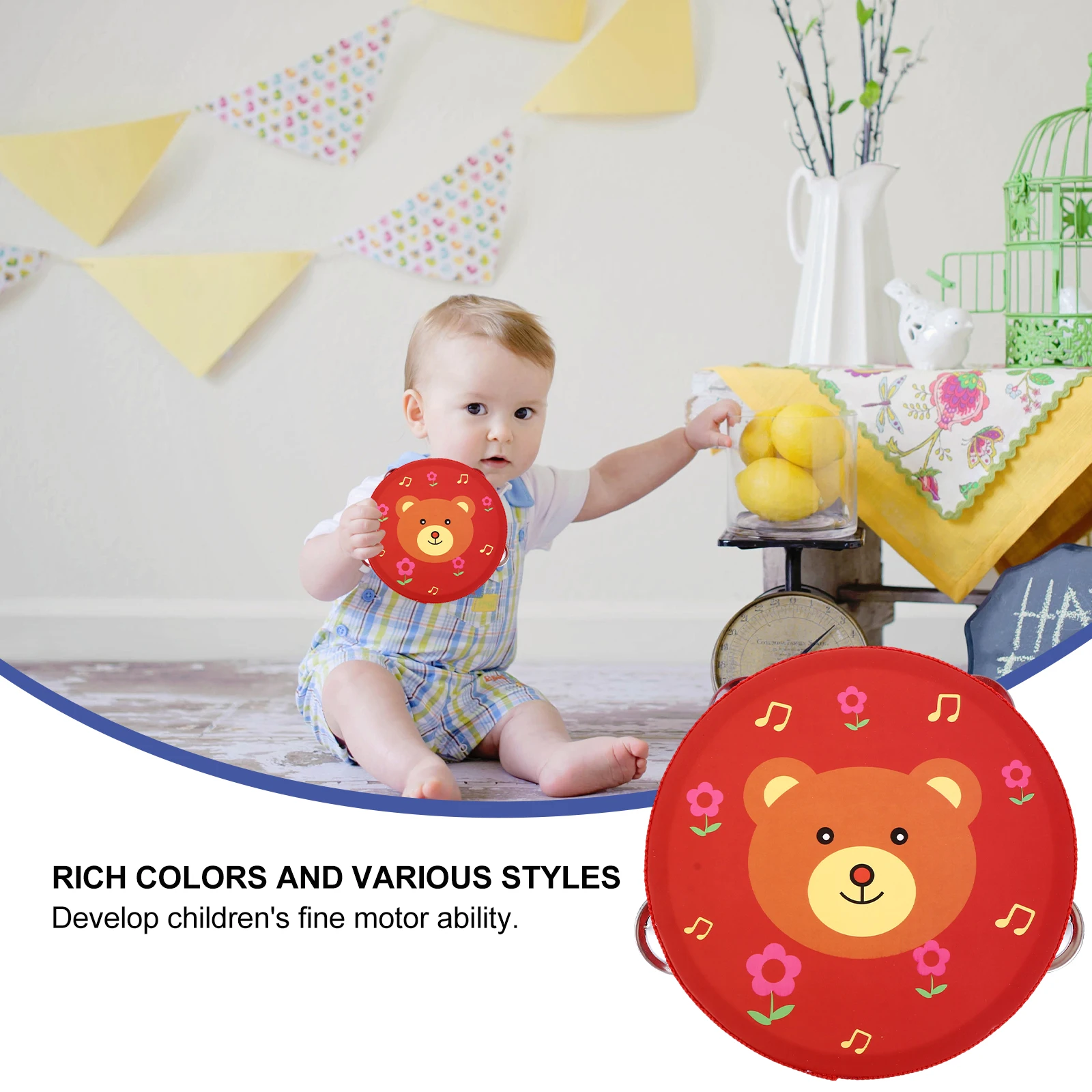 Pandereta para niños, instrumentos musicales, juguete educativo, percusión de madera para niños