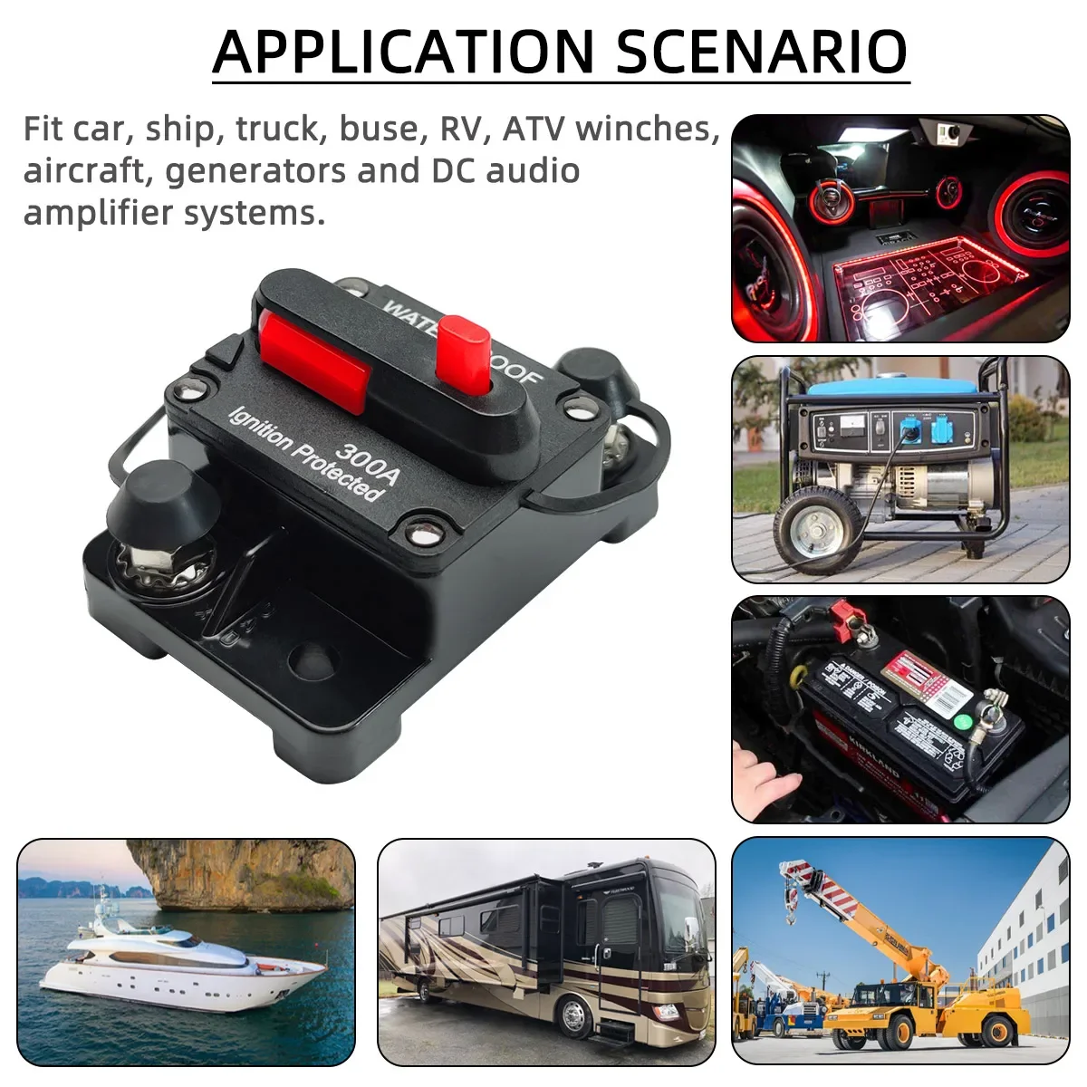 Circuit Breaker 30A to 300A 12V-48V Power Protect Fuse Trolling with Manual Reset Waterproof Car Boat Manual 80A 100A 200A 250A