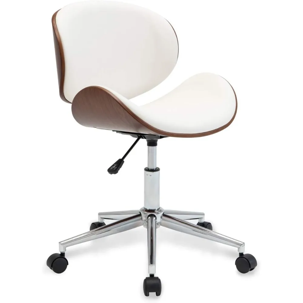 

Mid-Century Modern Desk Chair, Contemporary Office Bentwood Style Wingback Seating, Minimalist Adjustable Vintage Replica