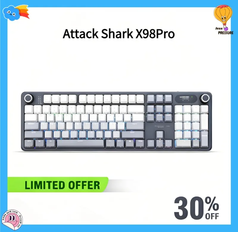 

Attack Shark X98Pro Tri-Mode Mechanical Keyboard RGB Full-Key Hot-Swappable Side Engraving with Screen Custom Gaming Keyboards