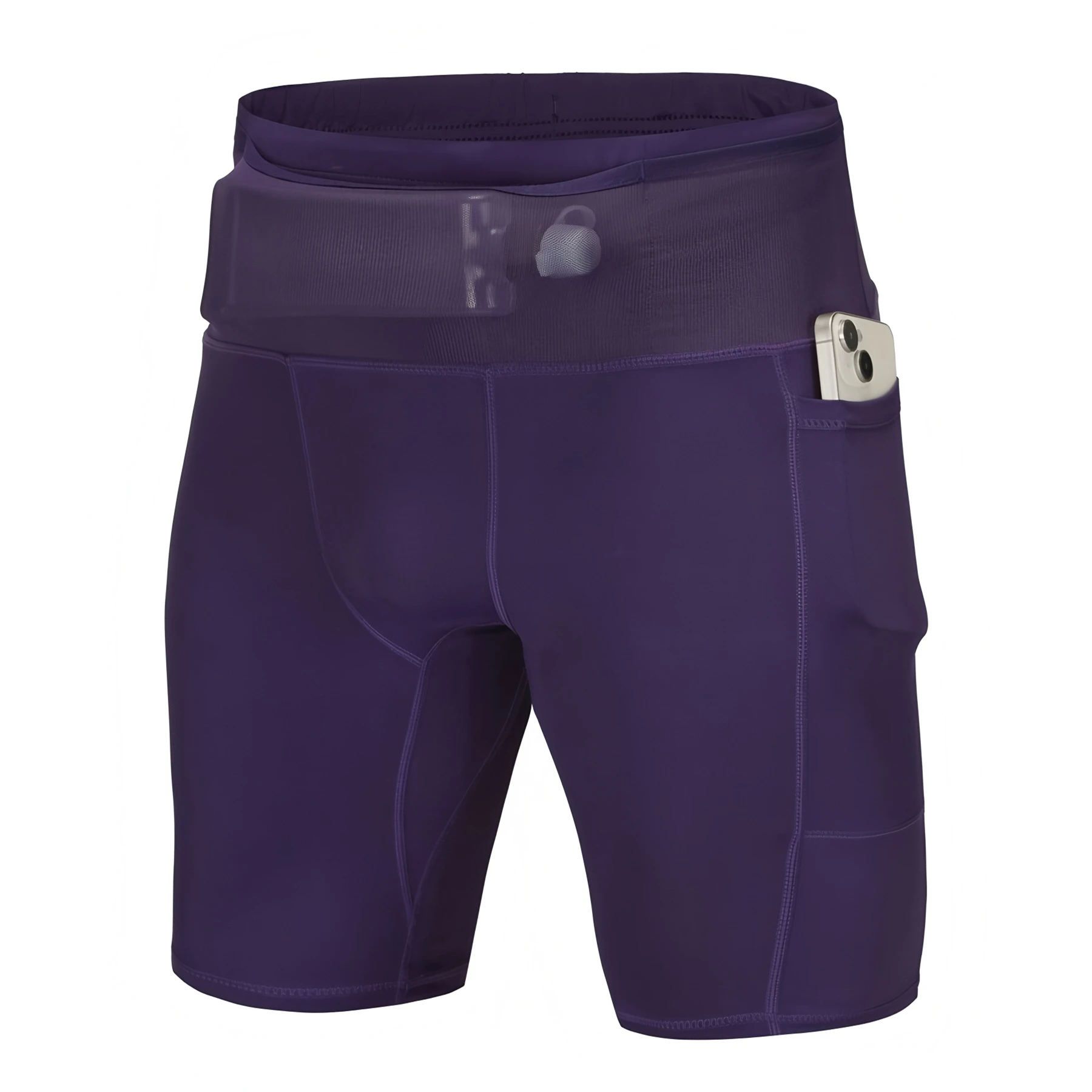 Herren Marathon-Laufshorts mit Hüfttasche Kompressions-Tights für Männer Yoga Fitness Outdoor-Sport Kurze Hose Leggings Schnelltrocknend – Detail 12