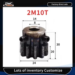 2 Module 10 Teeth Spur Gear 45# Steel CNC Machined Bore 8 mm Right-hand Matching Rack Main Drive Gear