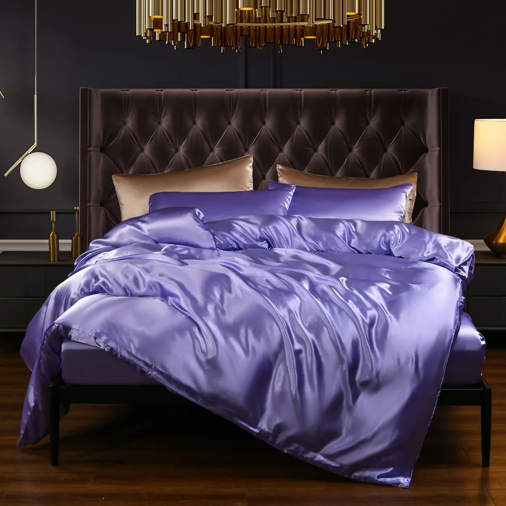 Nordic Summer Glossy Satin Bedding Cover Set 2/3pcs Skin-Friendly Duvet Cover Set with 1/2pcs Pillowcase Double Quilt Cover Set