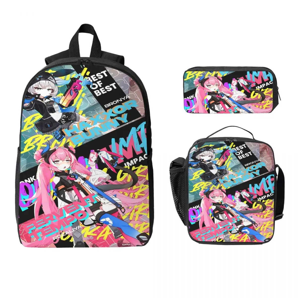 3 szt. Zestaw plecaków szkolnych ZZZ Zenless Zone Zero dla dzieci, piórniki, zestawy plecaków z torbą na lunch dla uczniów, plecak dzienny