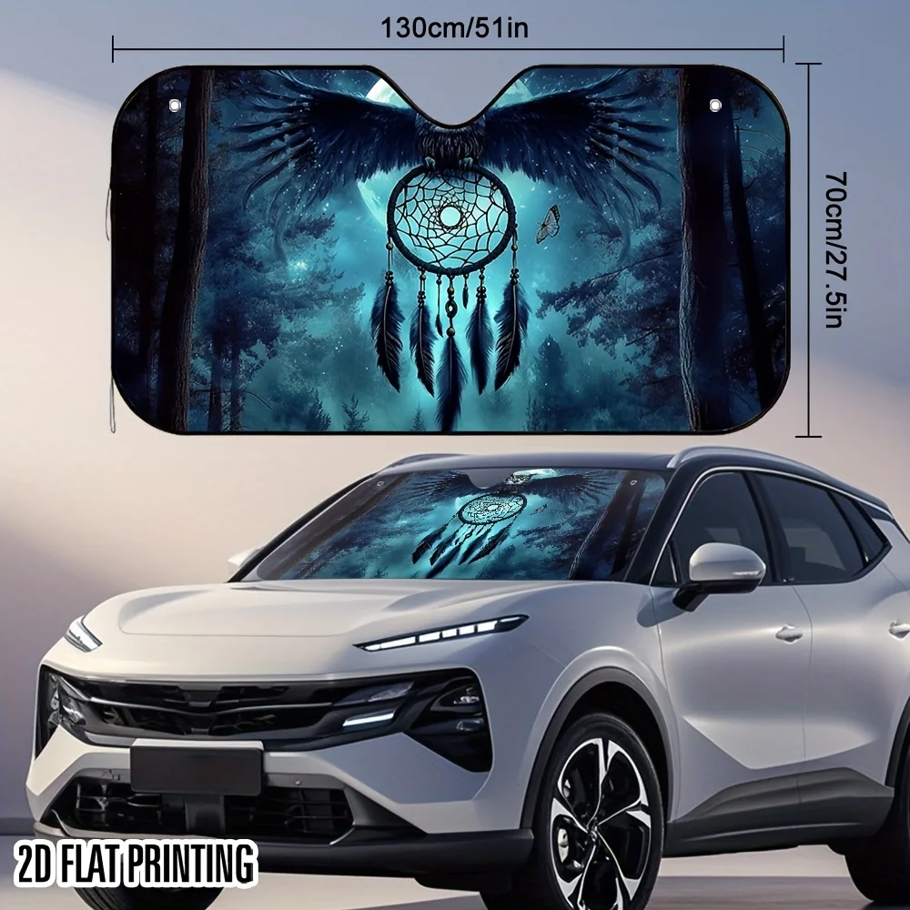 1pc 2D Flat Flying Owl Dream Car Sunshade - Stylish & Practical, Protects Your Car From Heat, Includes 4 Suction Cups For Quick