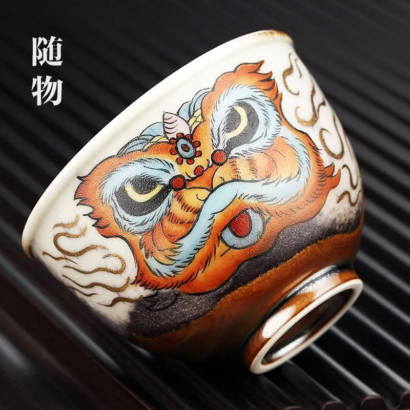 China-Chic Lion Dance Master Chaishao Tea Cup High Grade Jingdezhen Single Cup Personal Bowl Large Size CeramiC Tea Set