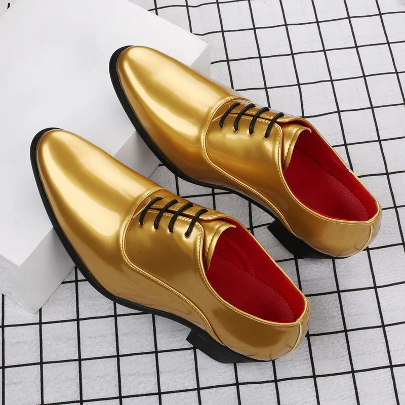 

Classic Fashion Golden Men's Dress Shoes Big Size 46 Height-increasing High-heel Shoes Men Ponited Toe Luxury Man Wedding Shoes