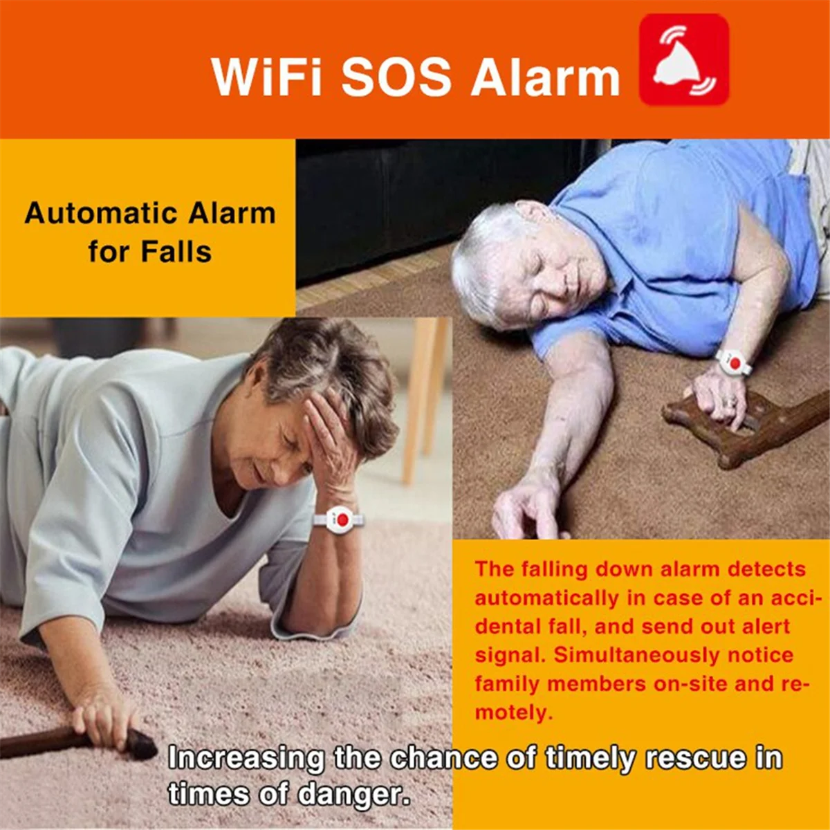 2025+WiFi Panic Button for Elderly Senior Emergency Fall Alert Devices SOS Life Caregiver Pager Tuya APP Notification EU Plug