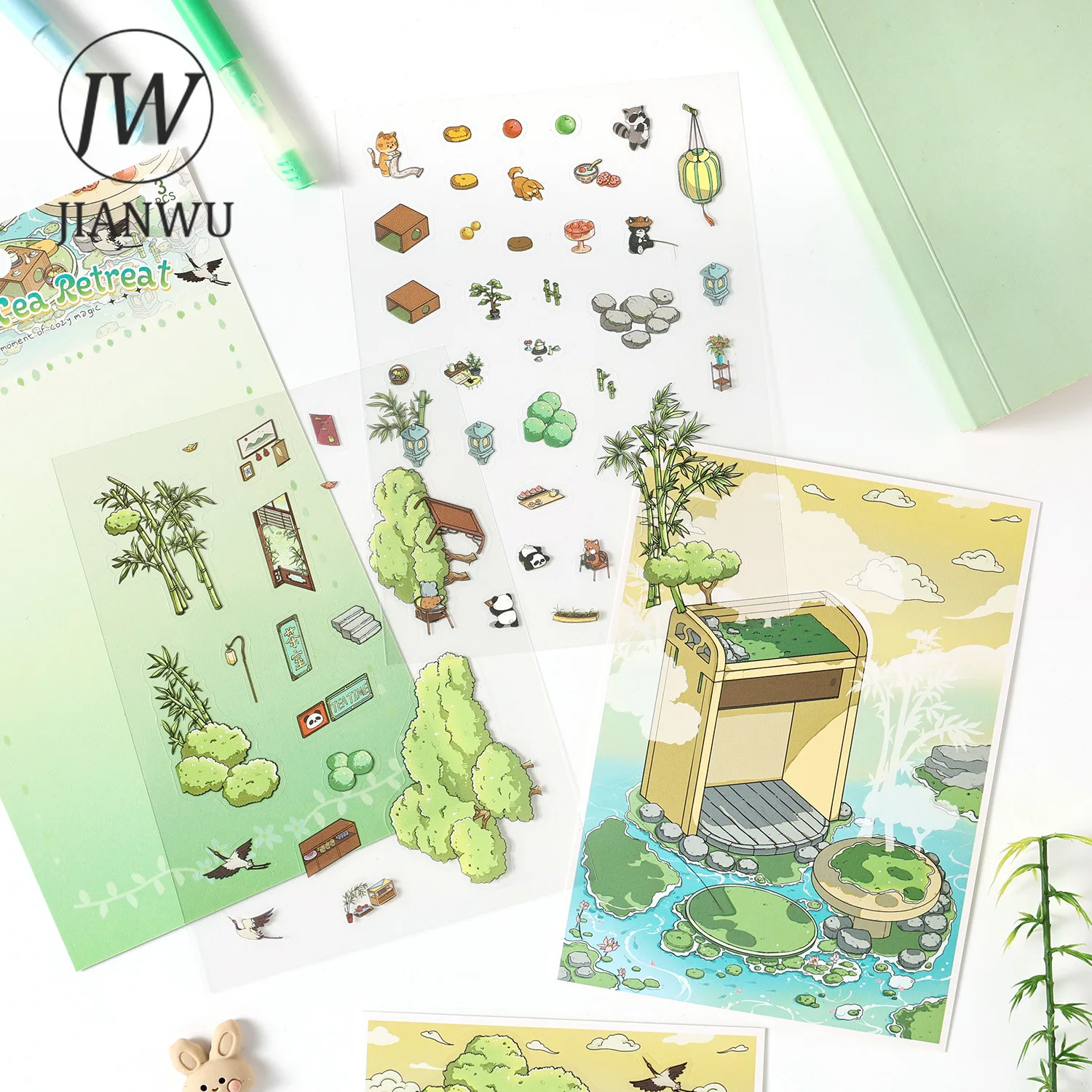 JIANWU Leisure Four Chapter Series Cute House Holiday Landscape Material Collage PET Sticker Creative DIY Journal Stationery