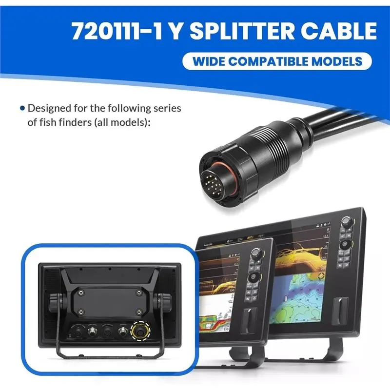 Marine Grade Waterproof For Humminbird SOLIX, APEX XPLORE 720111-1 14 M ID SIDB Y Splitter Cable, 36.2 Inch-N32R