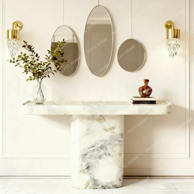 L Wabi-sabi wind entrance table, foyer corridor natural travertine marble high-end entrance platform