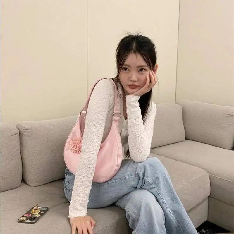 Vintage Patchwork Flower Shoulder Bags Streetwear All Match Trendy Underarm Bag Fashion Simple Casual Women's Handbags