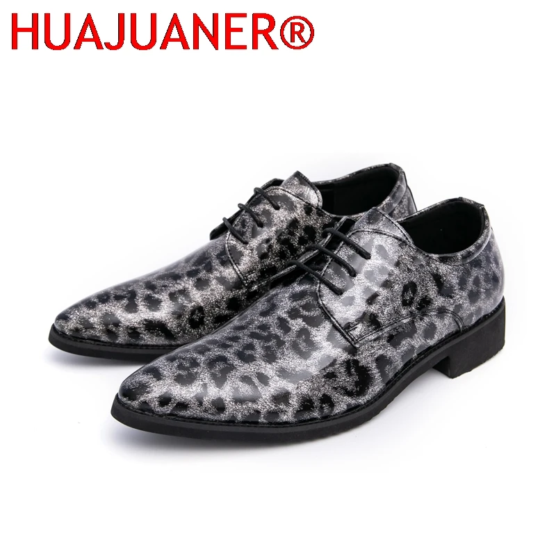 

Men Big Size Leopard Print Casual Dress Shoes Glossy Patent Leather Formal Office Shoes Lace Up Party Wedding Business Oxfords