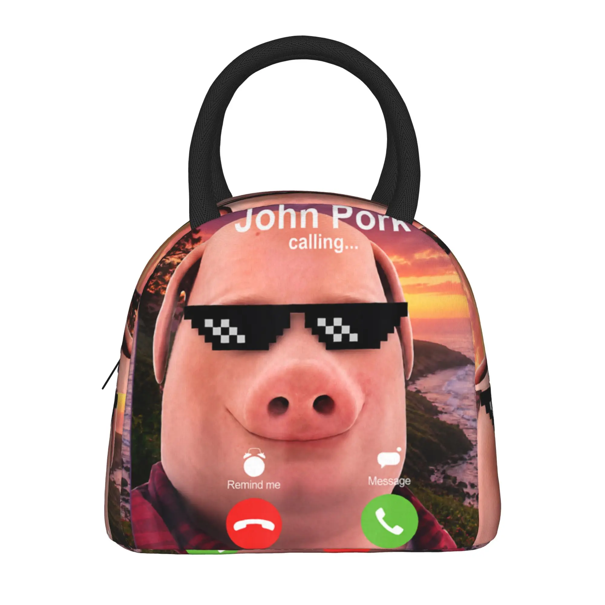 John Pork Calling Decline Accept Incoming Call John Pork Lunch Bag Picnic Lunch Box For Women Vintage Print Thermal Lunch Bags