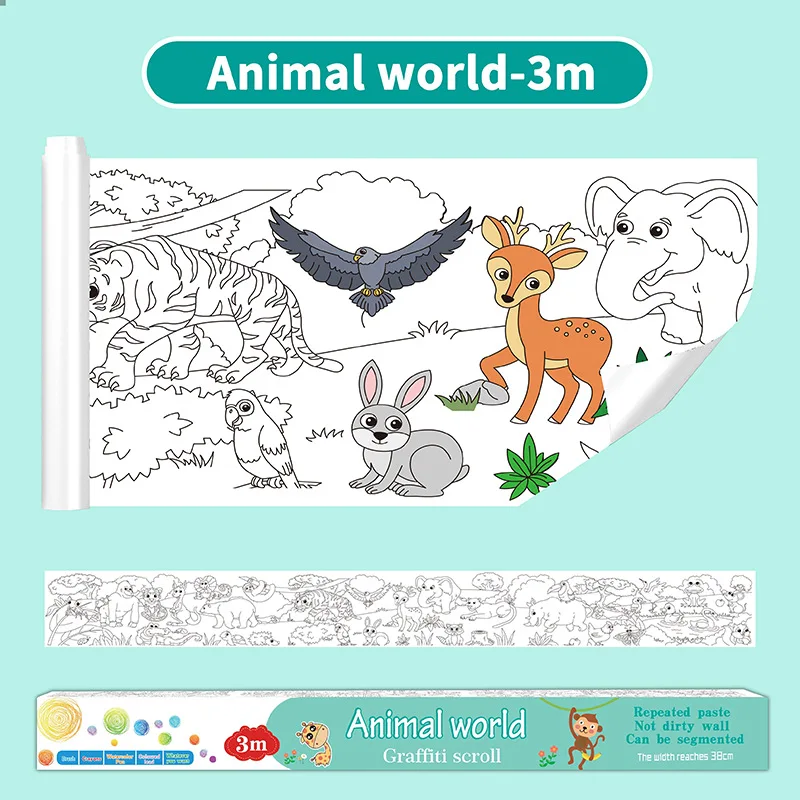 3M Children Drawing Roll DIY Sticky Color Filling Paper Coloring Paper Roll For Kids DIY Painting Drawing Early Stationery Toys