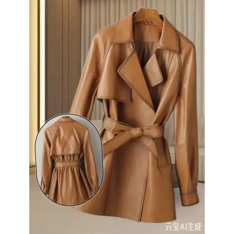 This Autumn New Mid-length PU Leather Jacket Is An American Retro Slimming and Versatile Leather Coat for Women Fashion Coat