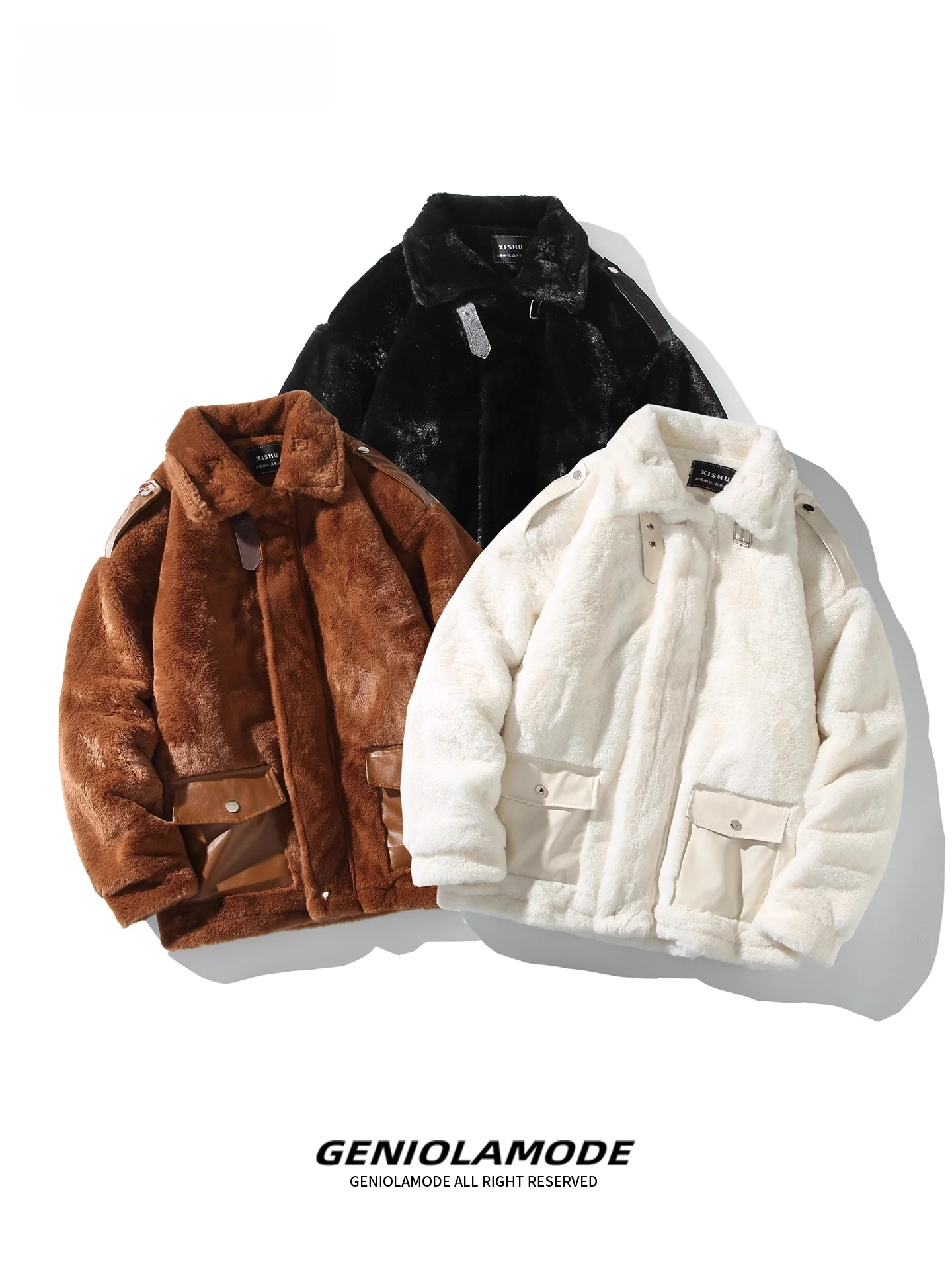 Genio Lamode masculino Thiened solto algodão Jaet cordeiro veludo pele de coelho simulação casaco de inverno quente juventude casual faion