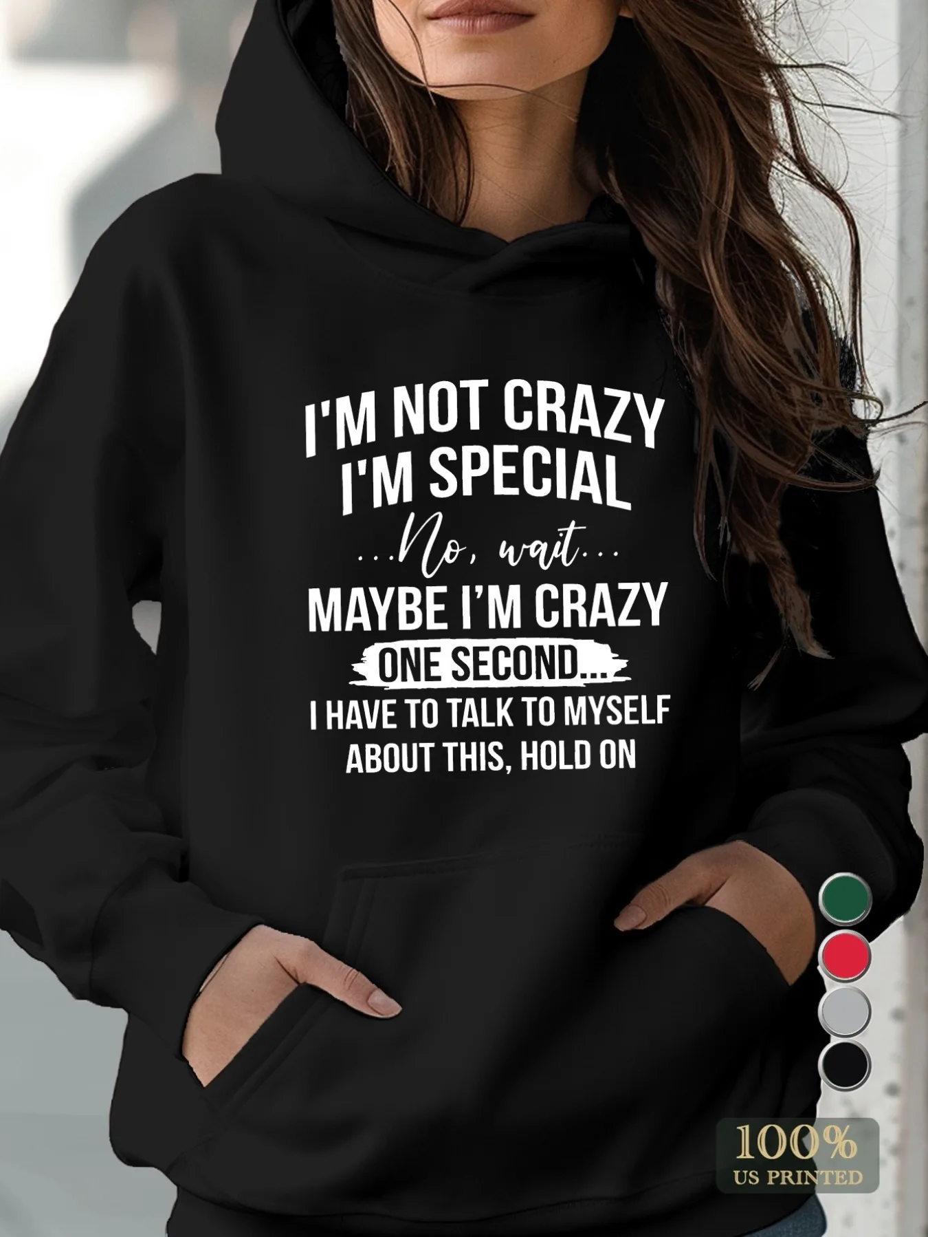 I Am Not Crazy Women\'s Hoodie Comfortable Monogram Print Hoodie, Casual Pocket Long Sleeve Drawstring Hoodie, Hoodie goth