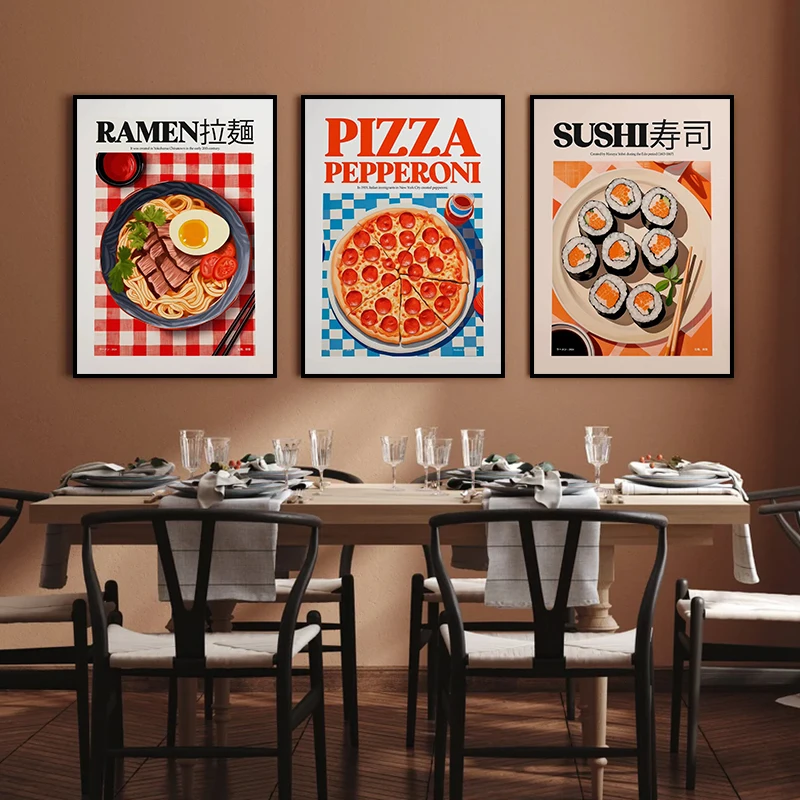 Modern Delicious Food Coffee Sushi Ramen Kitchen Art Colorful Poster Canvas Paintings Wall Art Pictures Kitchen Cafe Home Decor