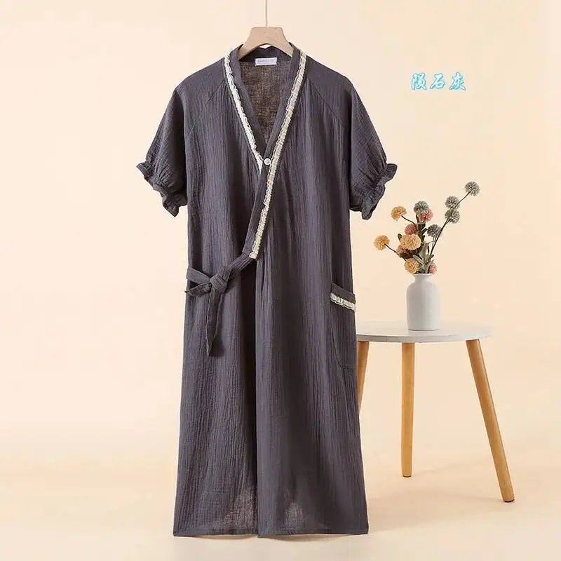 

Кимоно с короткими рукавами, спальный халат, кружевной цветной халат с ремешками, домашняя одежда, милая женская одежда, пропаривающая пот