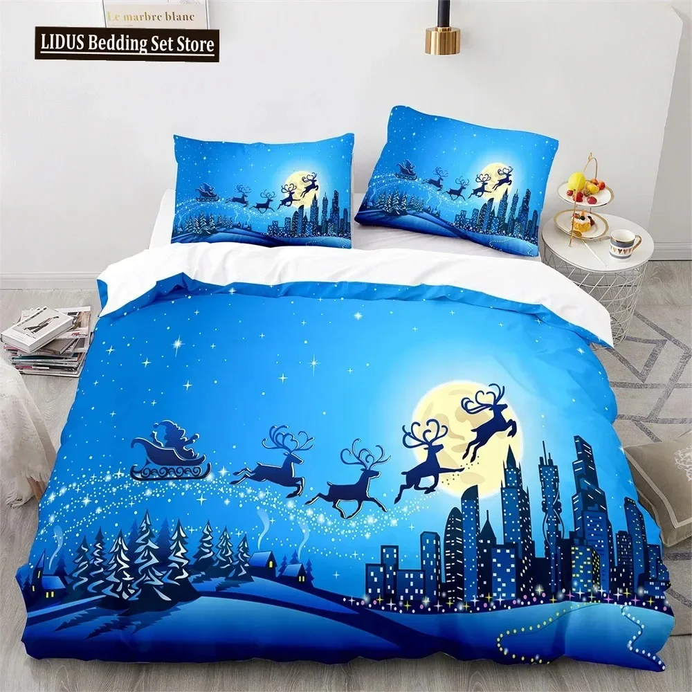 Christmas Duvet Cover Set King Queen Full Size Snowflake Gold Deer Pattern Holiday Bedding Set Polyester Comforter Cover For Kid