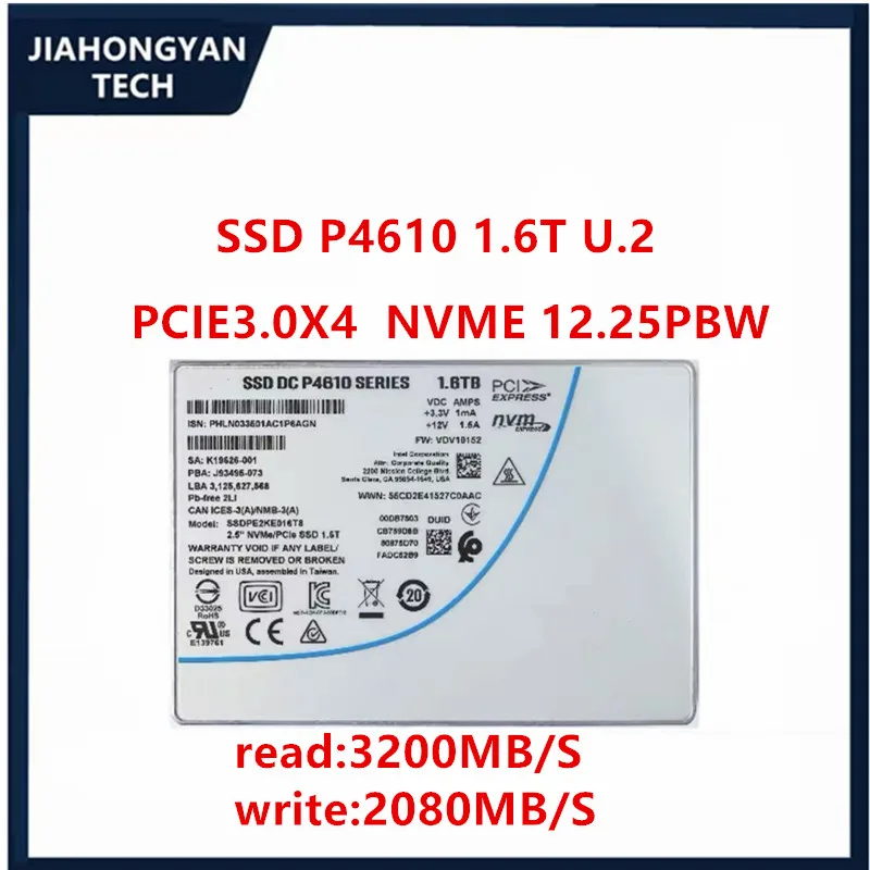 Intel p4610 u.2インターフェイスssdオリジナル、1.6t 3.2t 6.4t、nvme、エンタープライズクラス