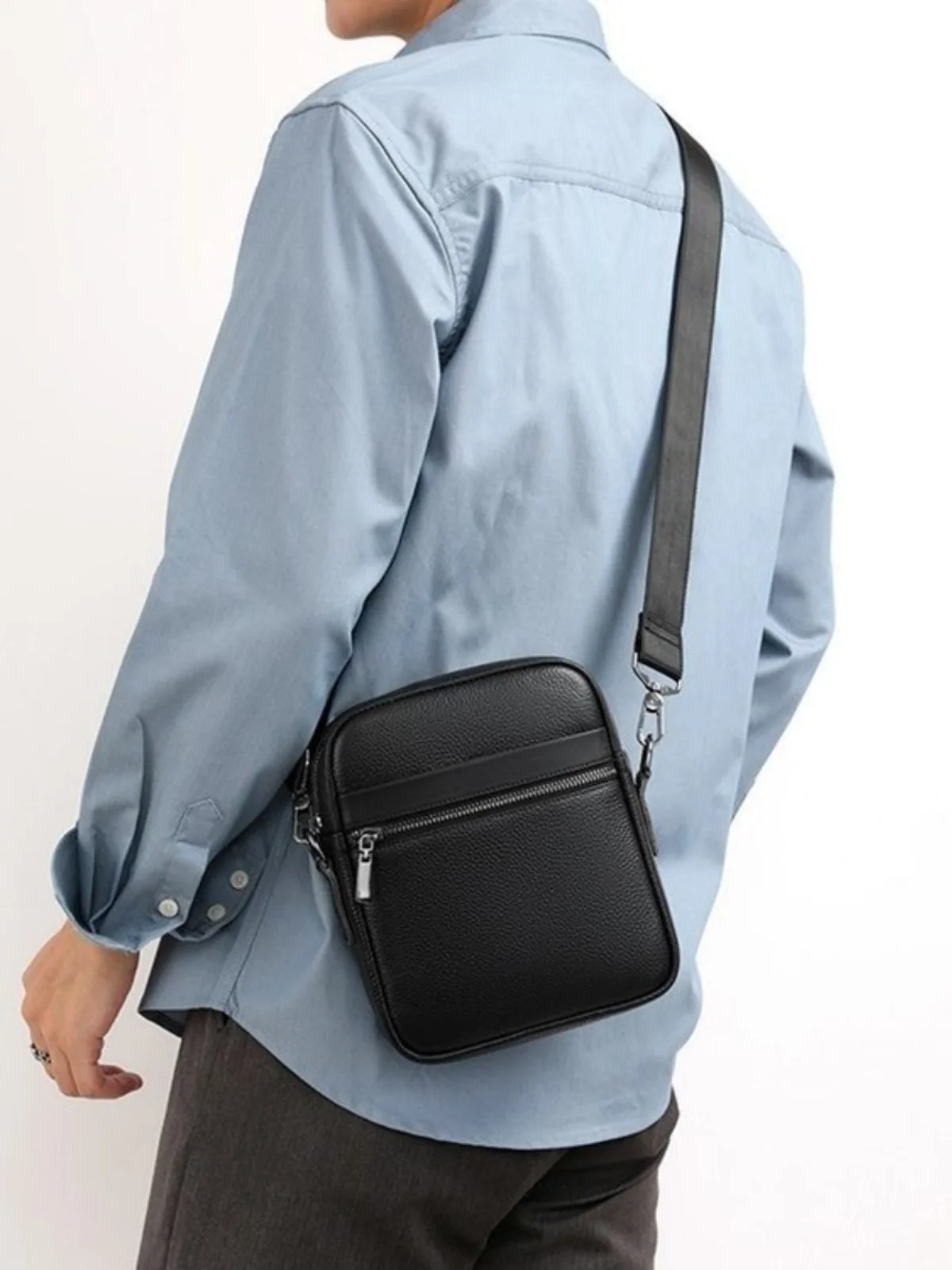 Genuine Leather Men's Crossbody Bag Casual Vertical Soft Leather Phone Bag Business Top Layer Cowhide Small Square Bag