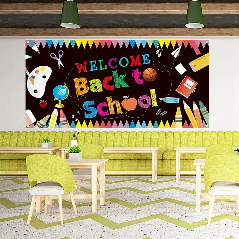 Welcome Back To School Banner, First Day Of School Backdrop Banner ,Welcome Back To School Party Decorations Supplies-HDL