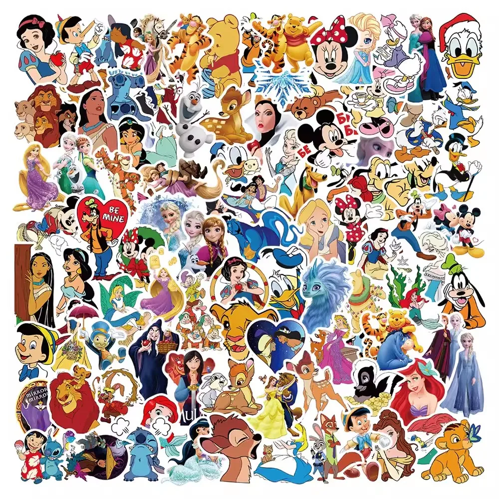 50/100pcs Disney Mix Cartoon Stickers Micky Princess Decal Laptop Diary Scrapbook Waterproof Graffiti Kid Toy Sticker Gift