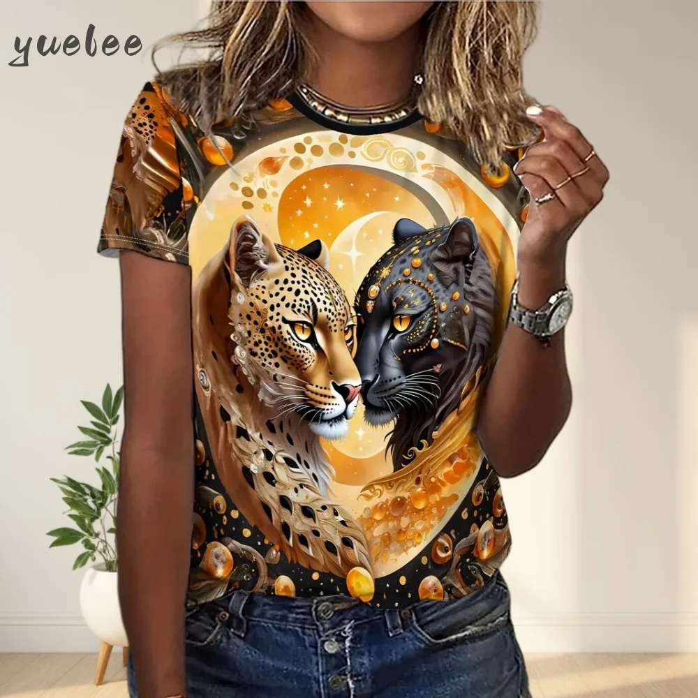 Women's T-Shirt Summer Animal Leopard 3D Print T-Shirt Women Street Casual Fashion Short Sleeve T-Shirt O-Neck Clothes for Woman