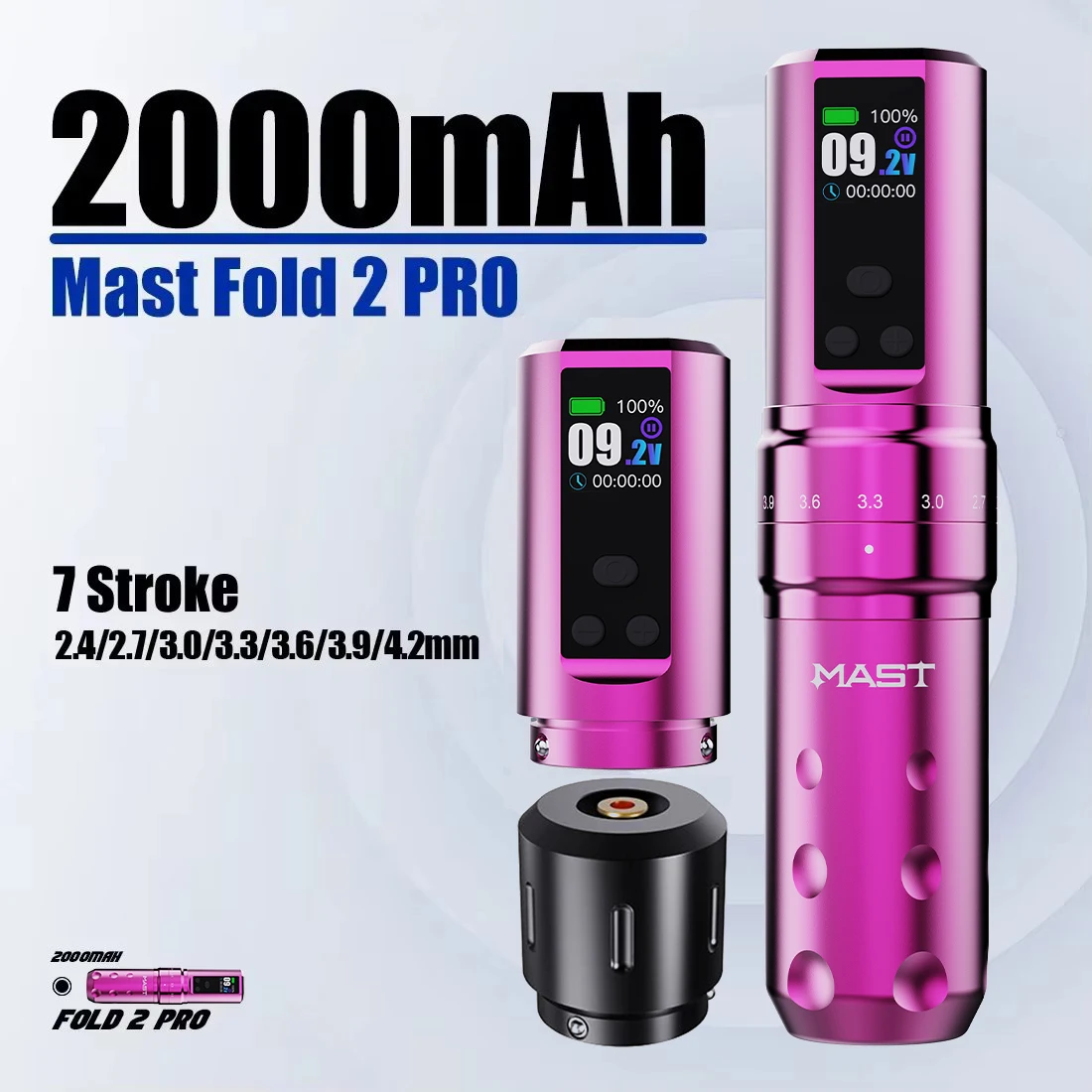 

Mast Fold2 Pro Wireless Rotary Tattoo Machine Real 7 Strokes Length 2 Batteries 2000mAh Power Supply Extra Battery For Body Art