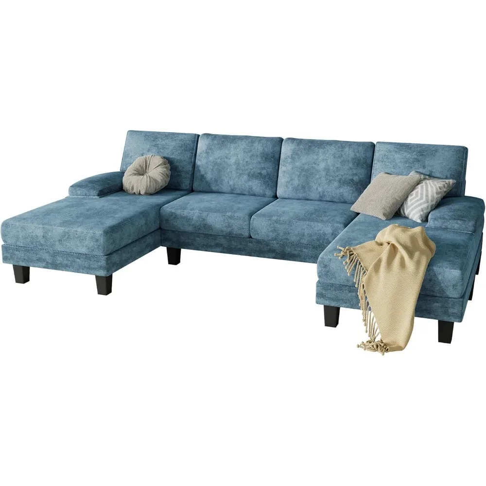 

Convertible Sectional Sofa U-Shaped Couch Soft Modern Cotton for Living Room, Oversized Seats Comfortable Backrest, Dark Blue