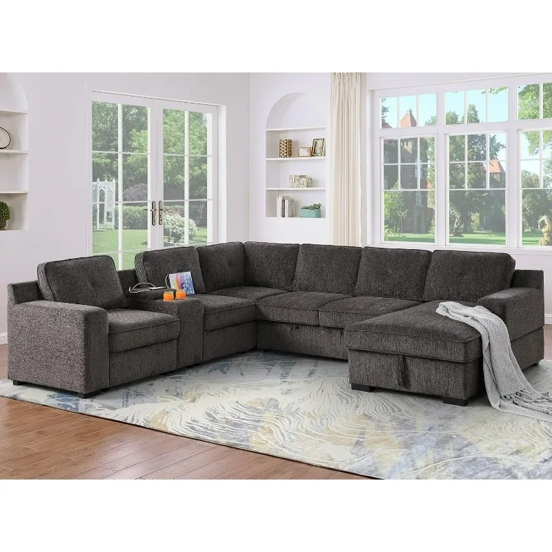 Oversized U Shaped Sleeper Sectional Sofa Couch Bed