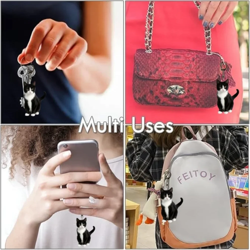2D Trendy Tuxedo Cat Keychain Acrylic Charming Kitten Pendant Versatile Decor for Car Backpacks Home Festive Party Gift For Her