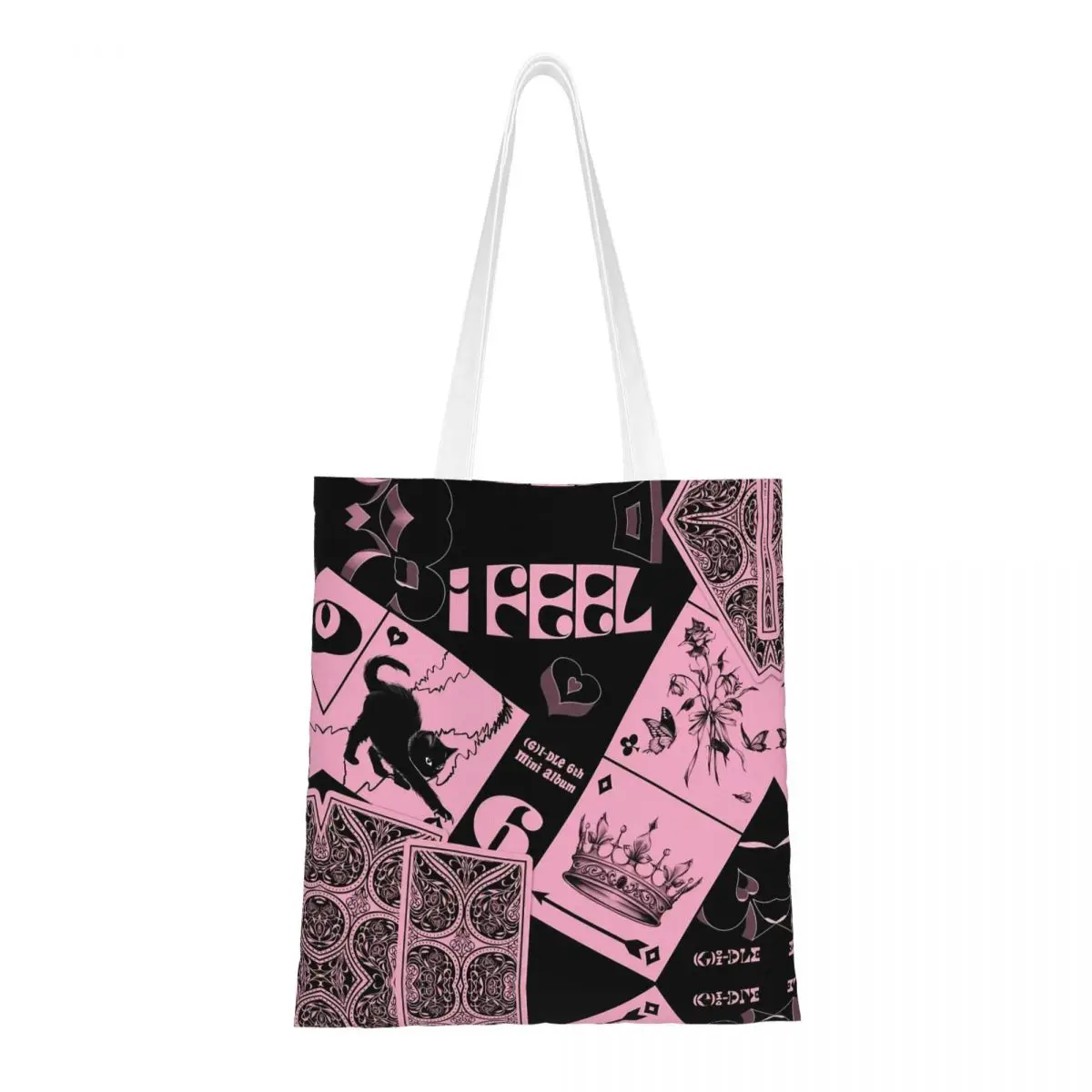 I FEEL Album (G) Sac fourre-tout en toile I-DLE Sac à provisions réutilisable de grande capacité pour sacs étudiants unisexes