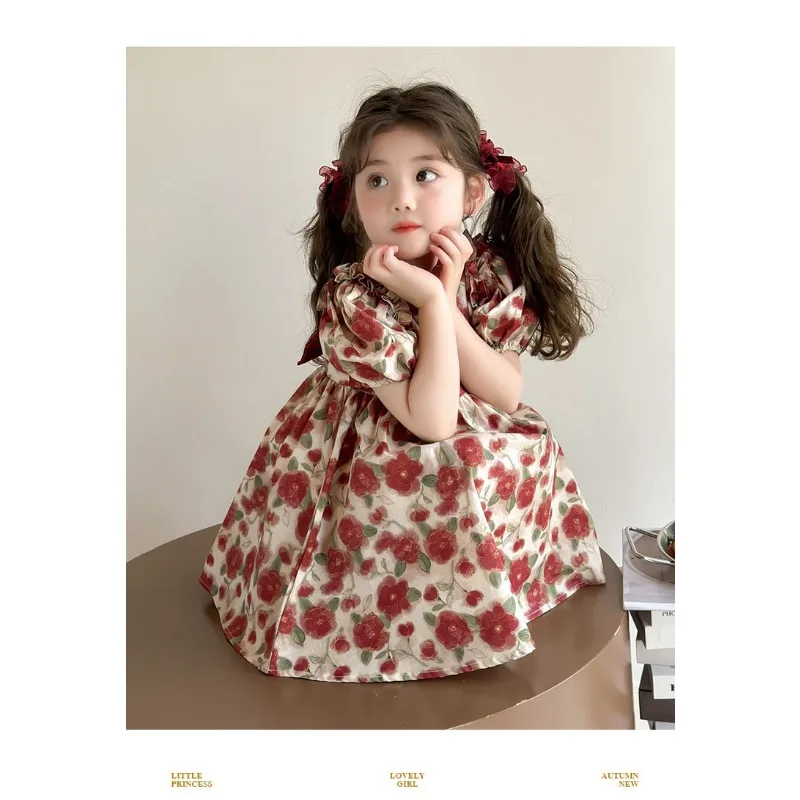 Girls Summer 2026 New Style Childrens Stylish Thin Princess Dress Baby Sweet Summer Fashionable Flower Dress