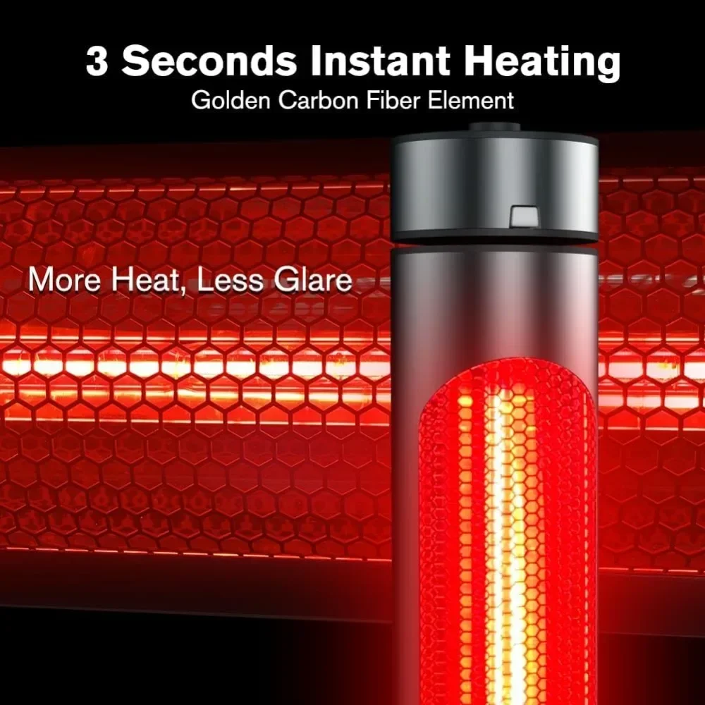 Electric Heater, 1500W IP65 Infrared Heater with Remote, 8 Heating Levels 8-Hour Timer & Oscillation, Tip-over Protection