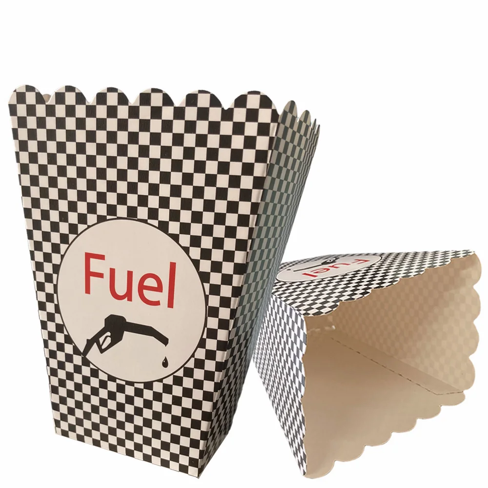 

12 pcs Racing Car Birthday Party Supplies Race Car Fuel Can Popcorn Treat Boxes Checkered Black White Racing Boxes Candy Box