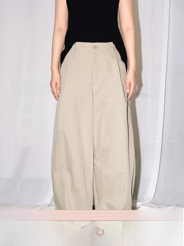 

JINGU Balloon Wide Leg Pants Loose Casual Trousers Retro Sle Cotton Blend High Waist Spring Season Commute Faion
