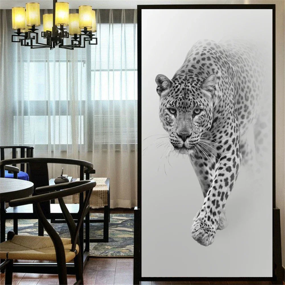 Privacy Window Film Static Cling No Glue Decorative Cheetah  Window Coverings Glass Window Sticker  for Home