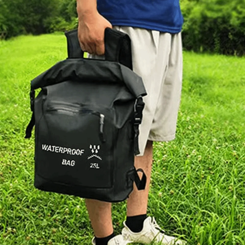 

Zipper Pocket 25L Waterproof Backpack Thickened Material Waterproof Beach Storage Bag Roll-Top Closure Folding Swimming Backpack